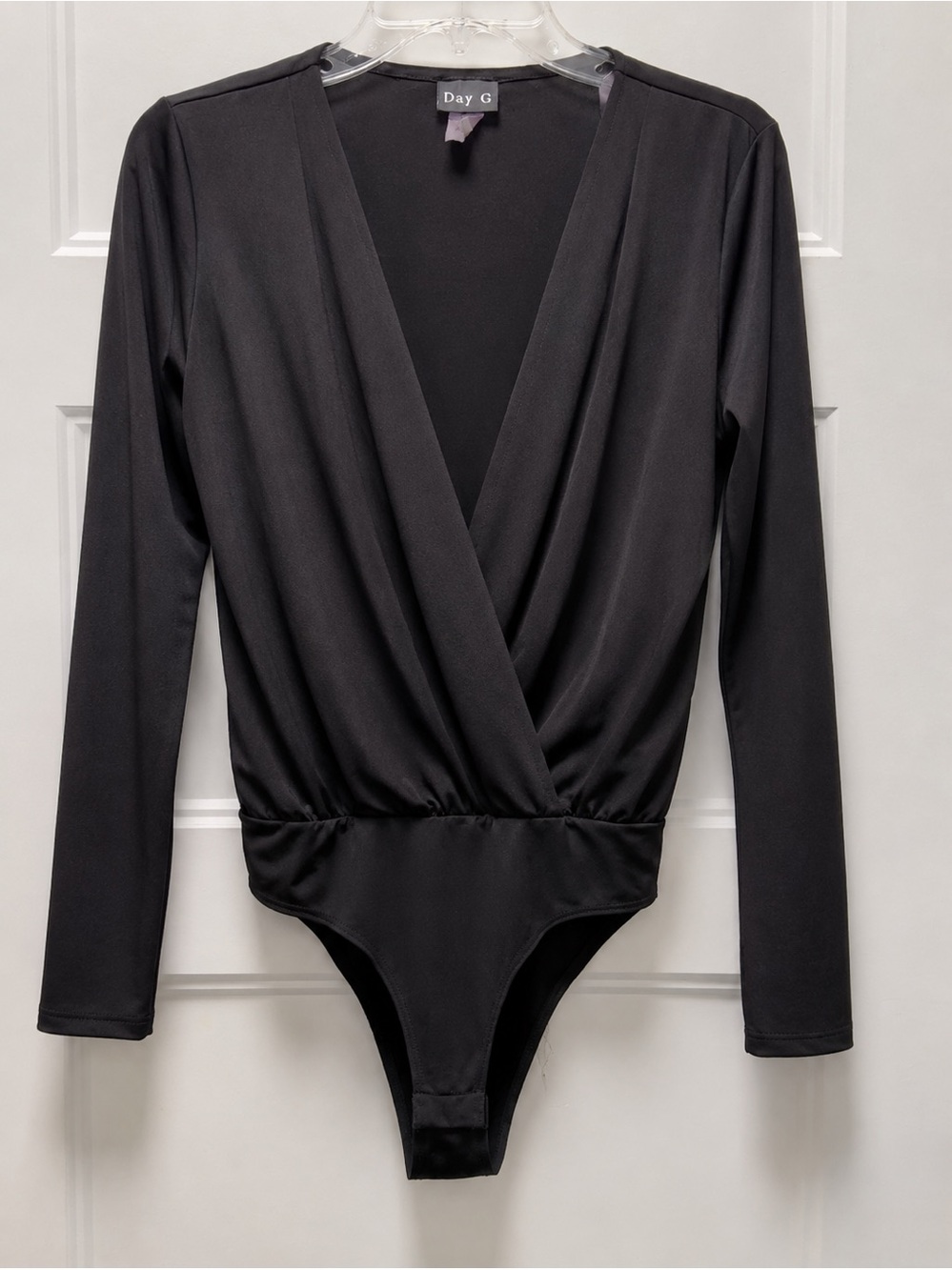 Black Long-Sleeve Surplice Bodysuit